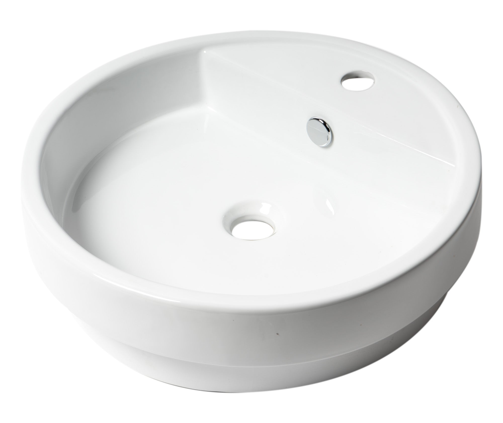 ALFI ABC702 White 19" Round Semi Recessed Ceramic Sink with Faucet Hole