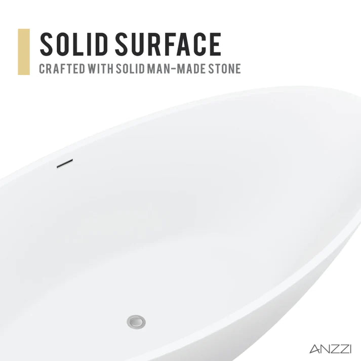 ANZZI Masoko 6.2 ft. Solid Surface Center Drain Freestanding Bathtub in Matte White - Bathroom Design Center