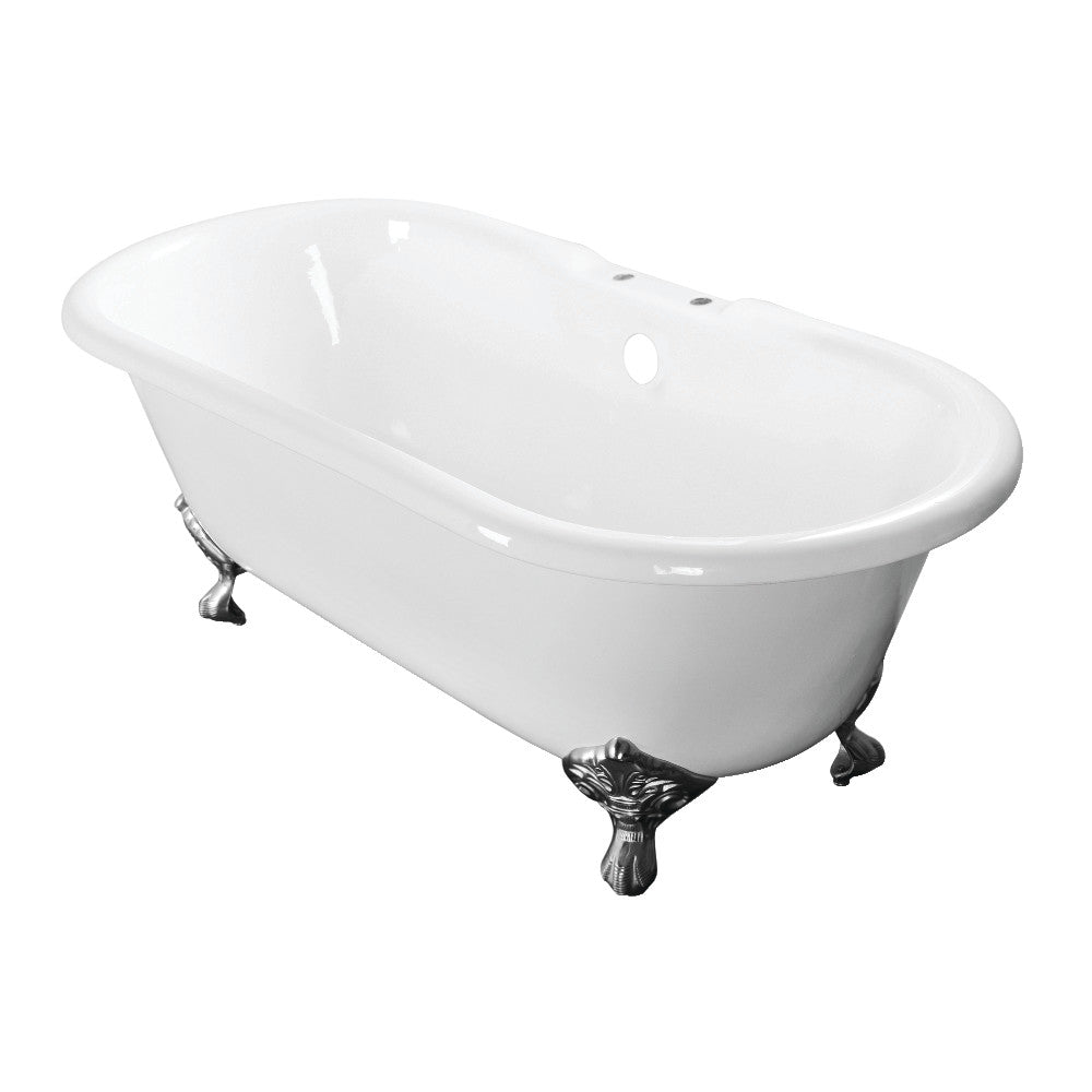 Aqua Eden VCT7D603017NB1 60" Cast Iron Oval Double Ended Clawfoot Tub (7" Faucet Drillings), White/Polished Chrome
