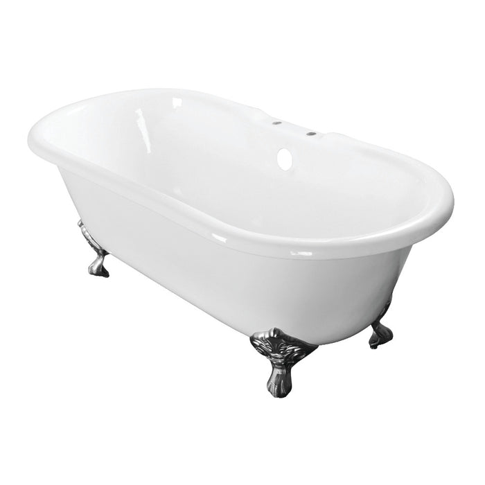 Aqua Eden VCT7D603017NB1 60" Cast Iron Oval Double Ended Clawfoot Tub (7" Faucet Drillings), White/Polished Chrome
