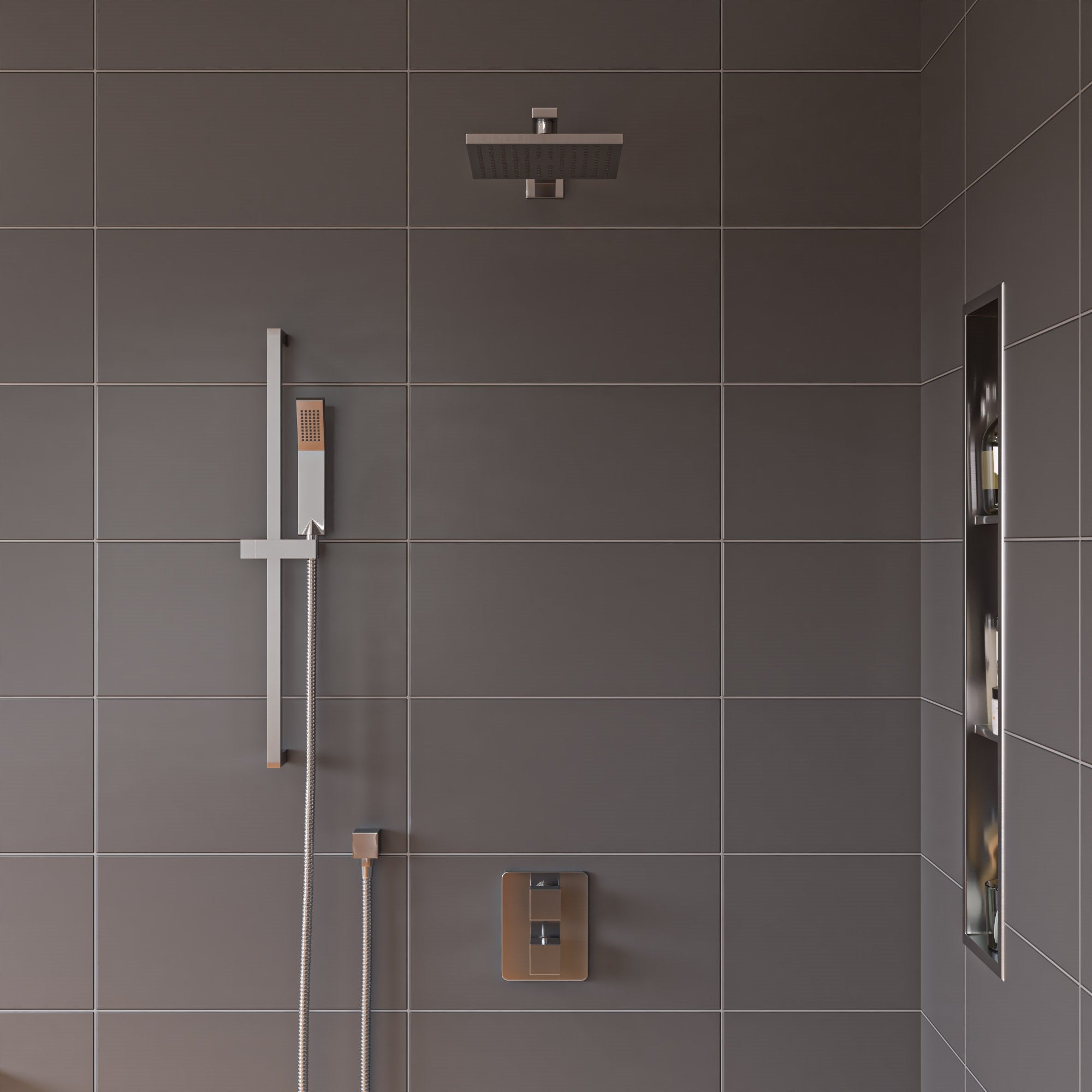 ALFI AB2830-BN Brushed Nickel 2 Way Thermostatic Square Shower Set