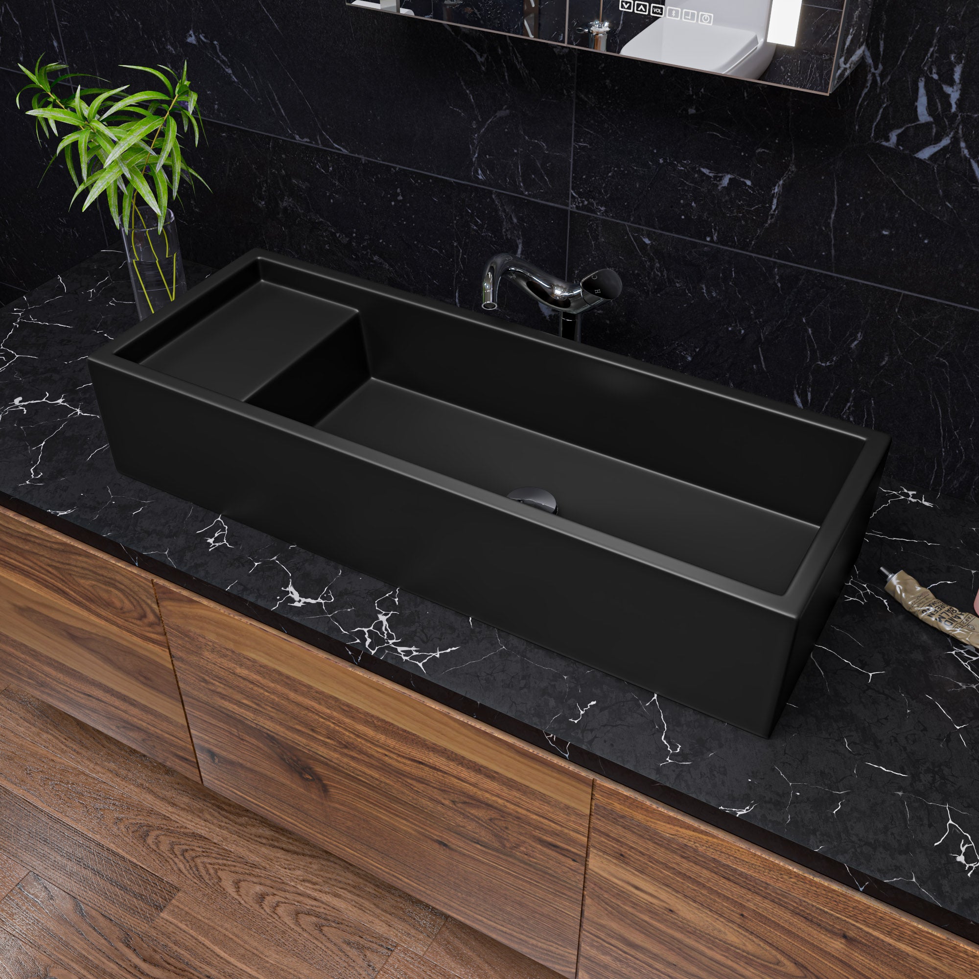 ALFI AB39TRBM 39" Black Matte Above Mount Fireclay Bathroom Trough Sink