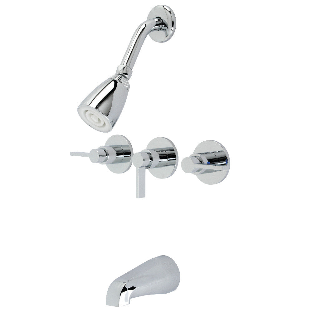 Kingston Brass KB8131NDL NuvoFusion Triple-Handle Tub and Shower Faucet, Polished Chrome