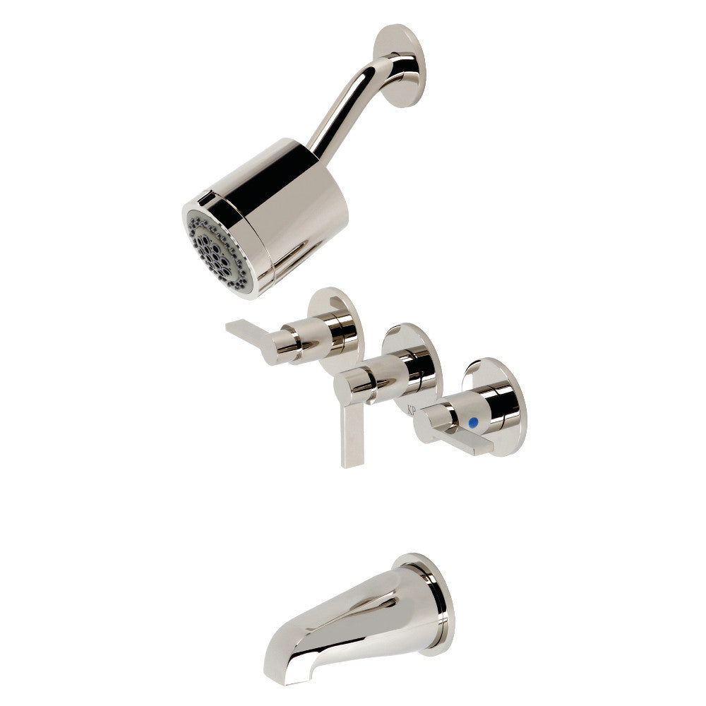 Kingston Brass KBX8136NDL NuvoFusion Triple-Handle Tub and Shower Faucet, Polished Nickel