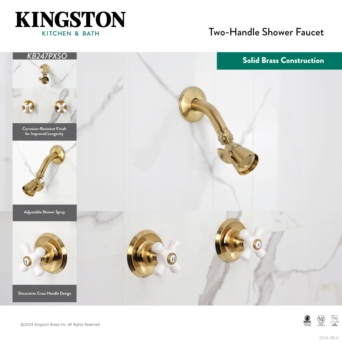 Kingston Brass KB248PXSO Victorian Double-Handle Shower Faucet, Brushed Nickel