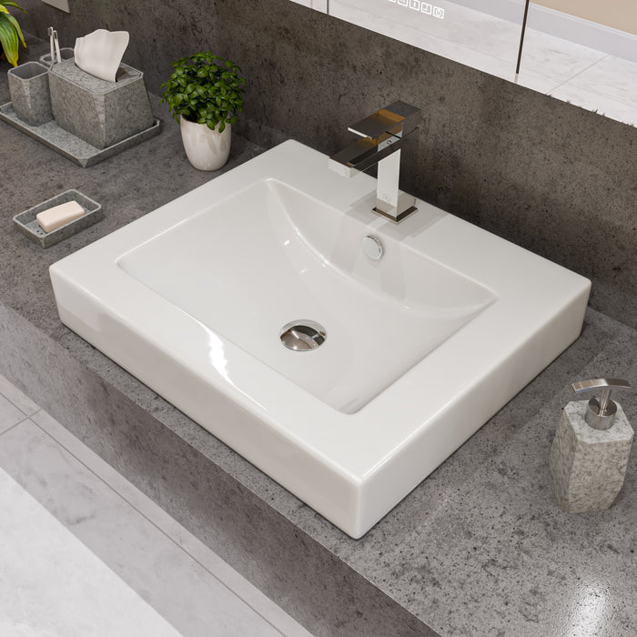 ALFI ABC701 White 24" Rectangular Semi Recessed Ceramic Sink with Faucet Hole
