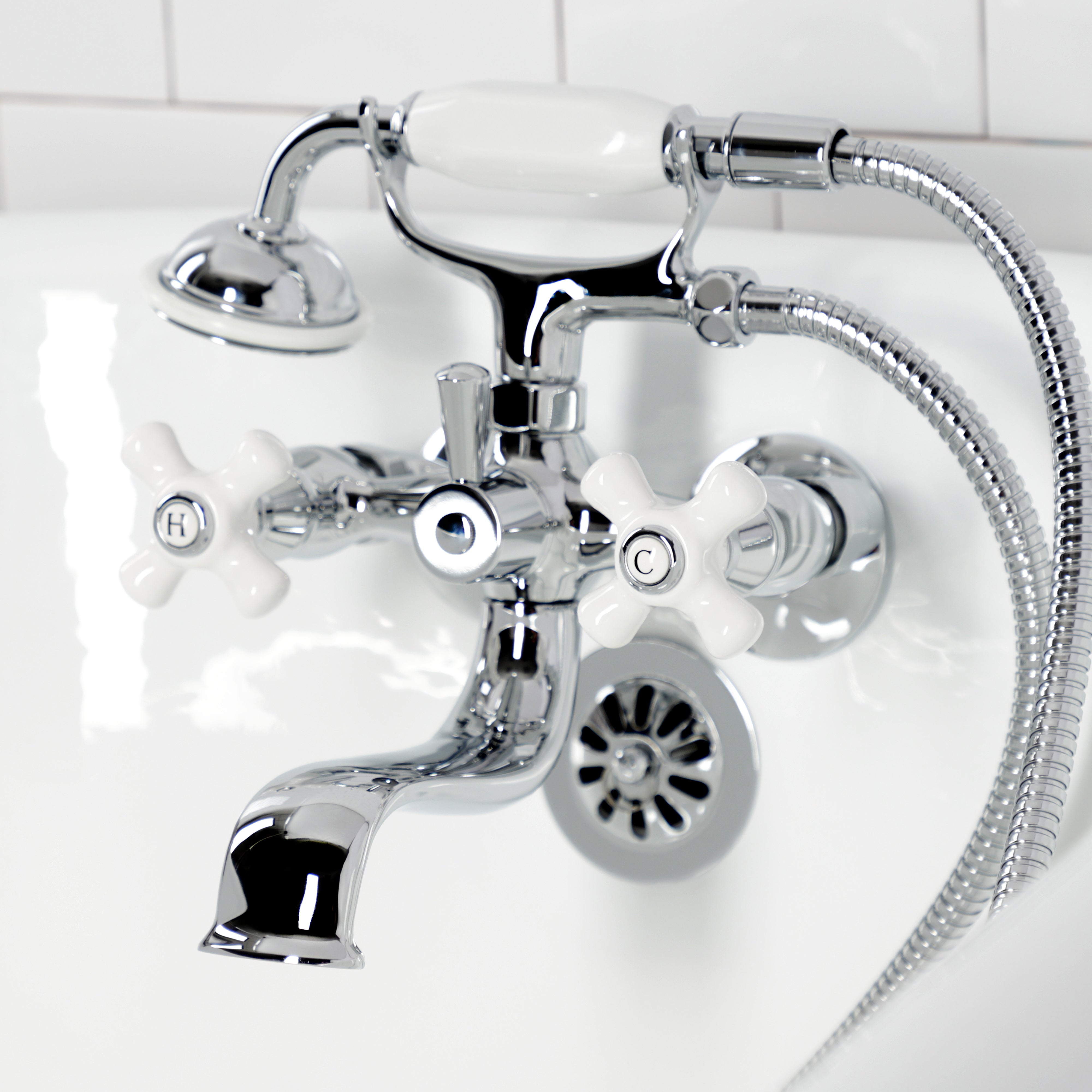 Kingston Brass KS225PXC Kingston Tub Wall Mount Clawfoot Tub Faucet with Hand Shower, Polished Chrome