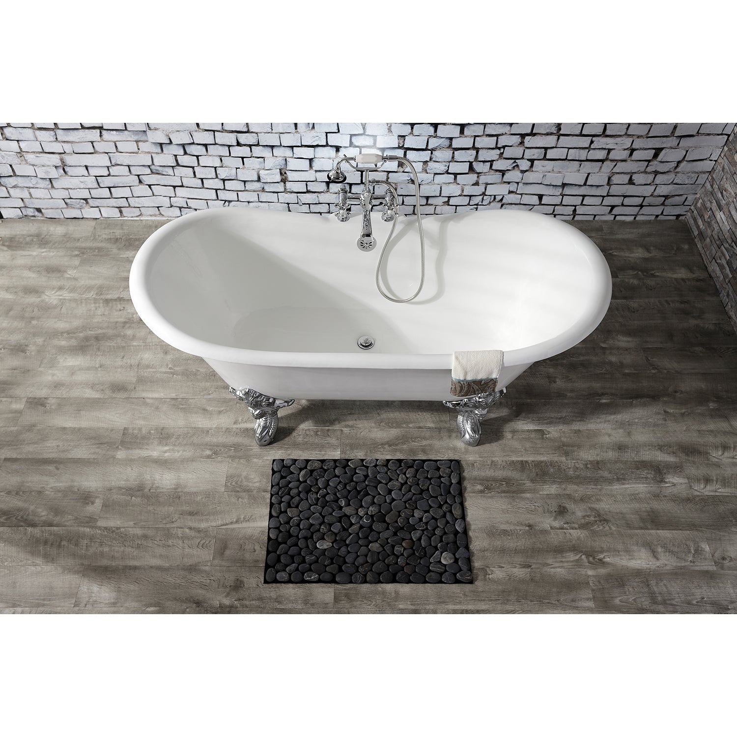 Aqua Eden VCT7DS6731NL1 67" Cast Iron Oval Double Slipper Clawfoot Tub (7" Faucet Drillings), White/Polished Chrome