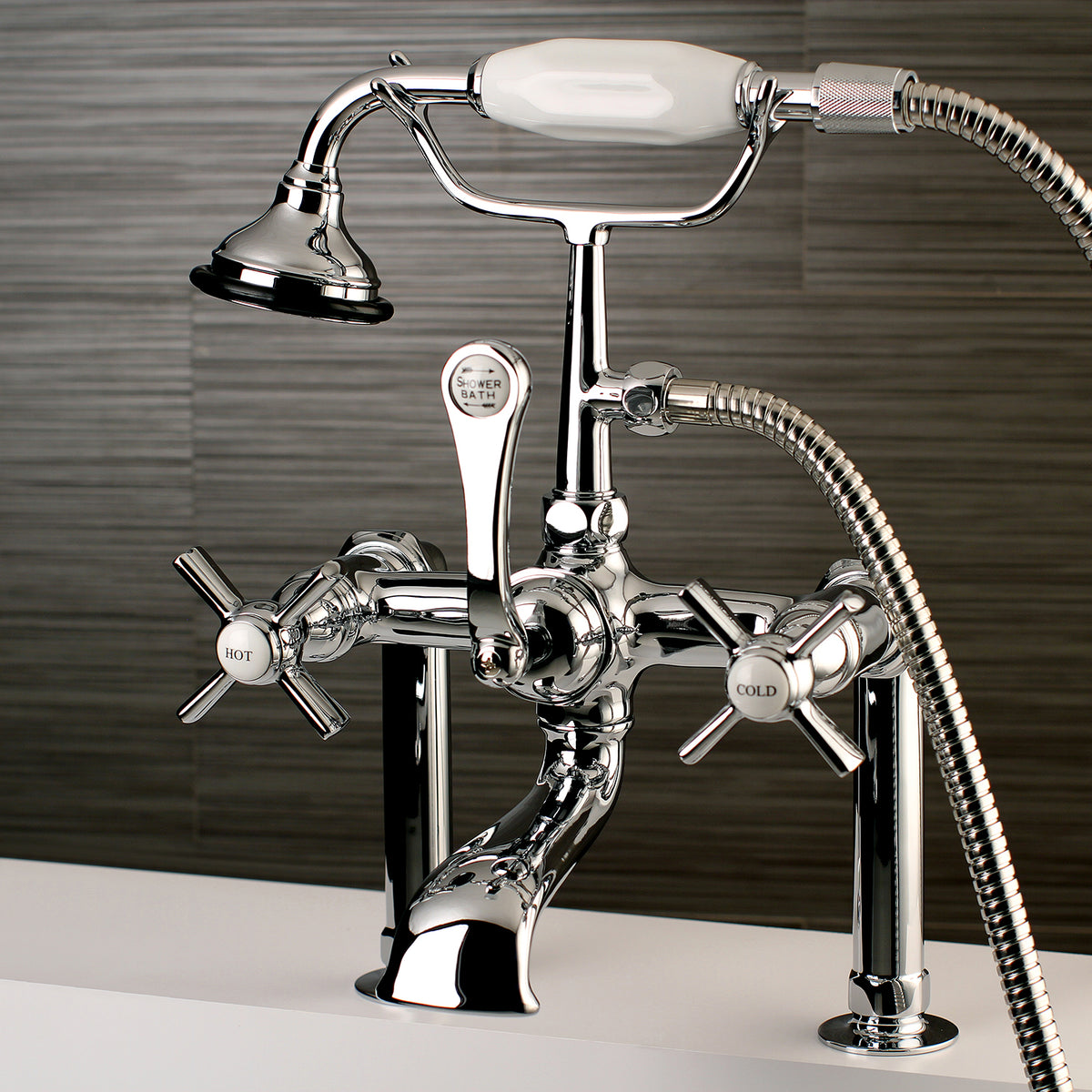 Aqua Vintage AE104T1ZX Millennium 7" Center Deck-Mount Clawfoot Tub Faucet with Hand Shower, Polished Chrome