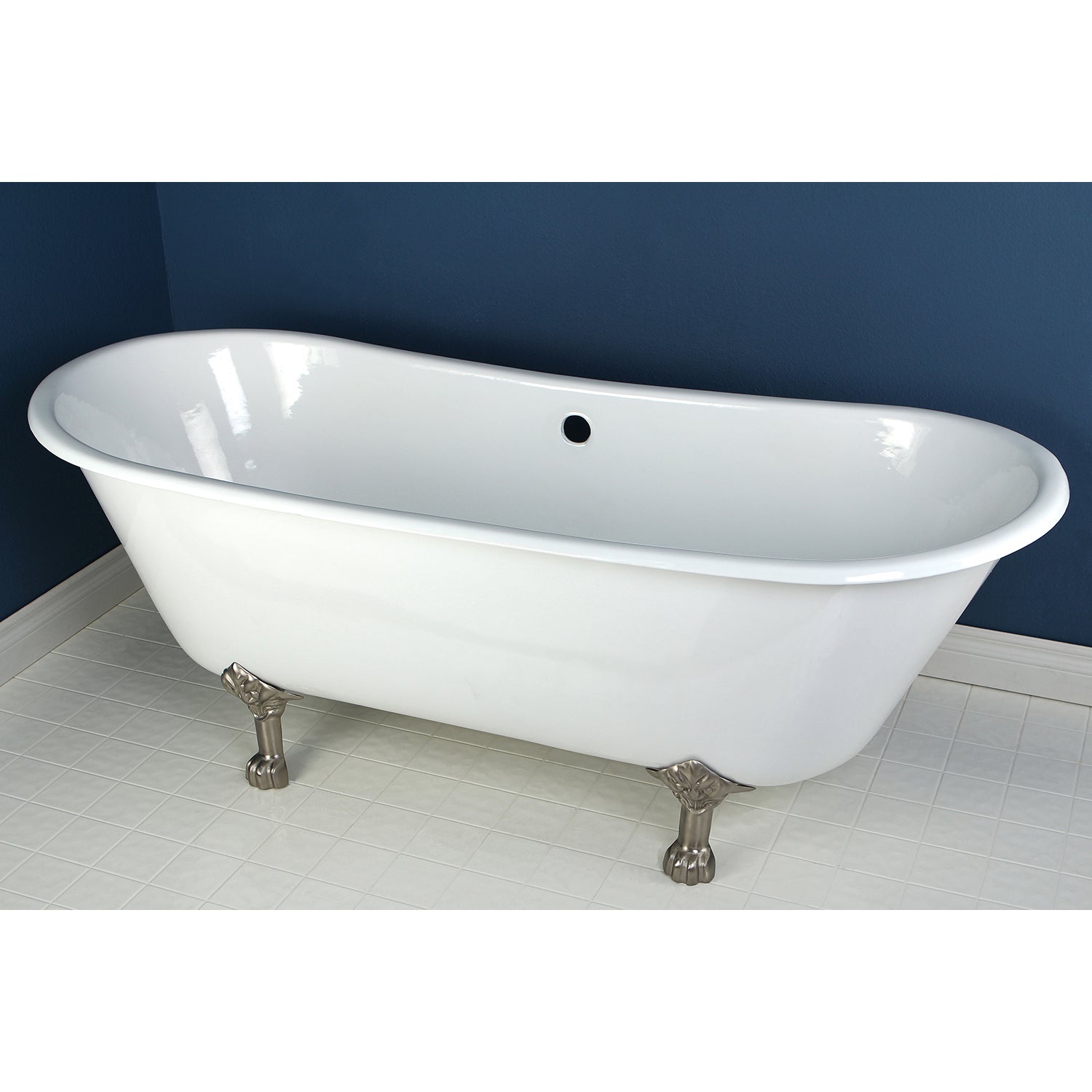 Aqua Eden VCTND6728NH8 67" Cast Iron Oval Double Slipper Clawfoot Tub (No Faucet Drillings), White/Brushed Nickel