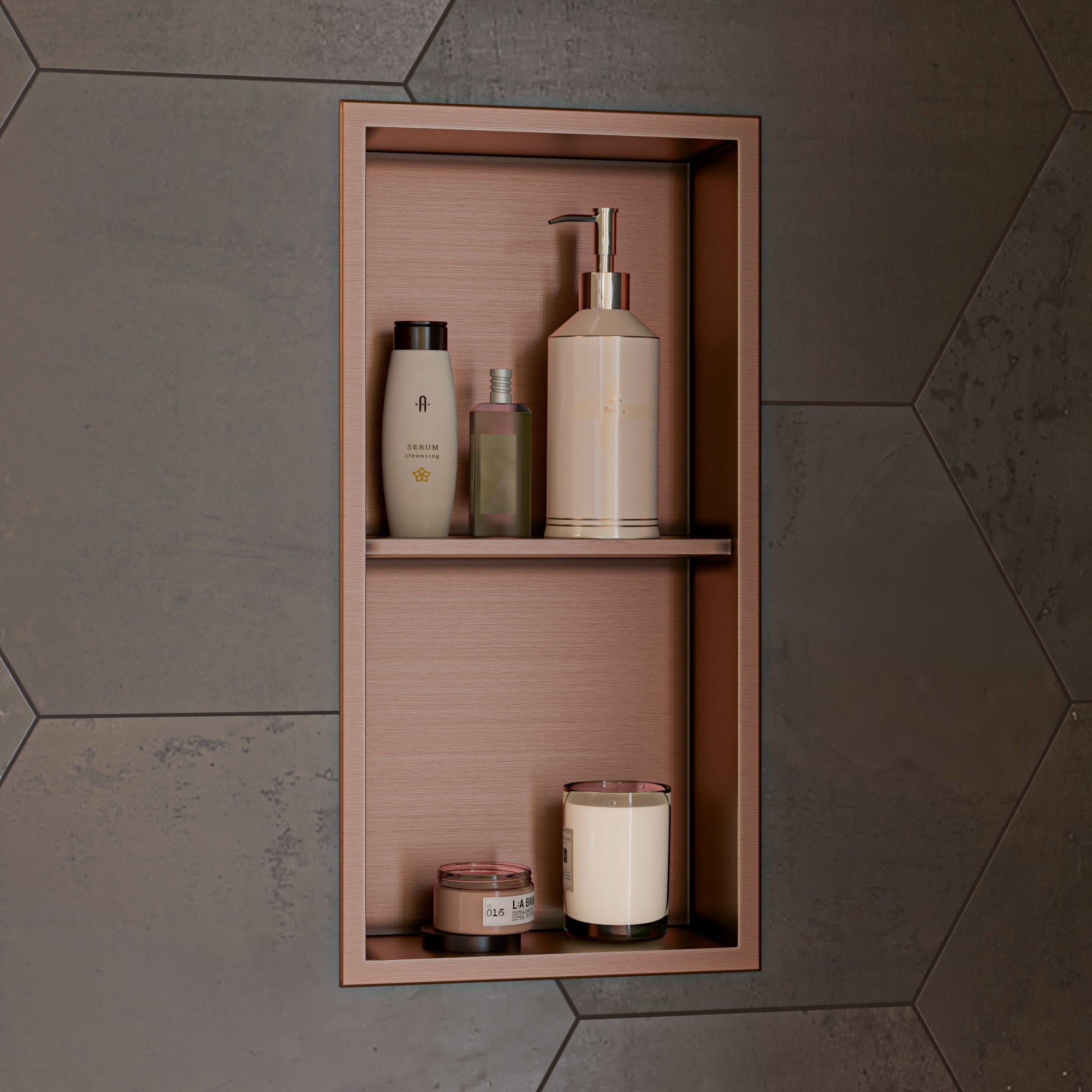 ALFI ABNP1224-BC 12" x 24" Brushed Copper PVD Stainless Steel Vertical Double Shelf Shower Niche