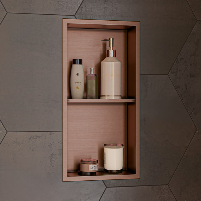 ALFI ABNP1224-BC 12" x 24" Brushed Copper PVD Stainless Steel Vertical Double Shelf Shower Niche
