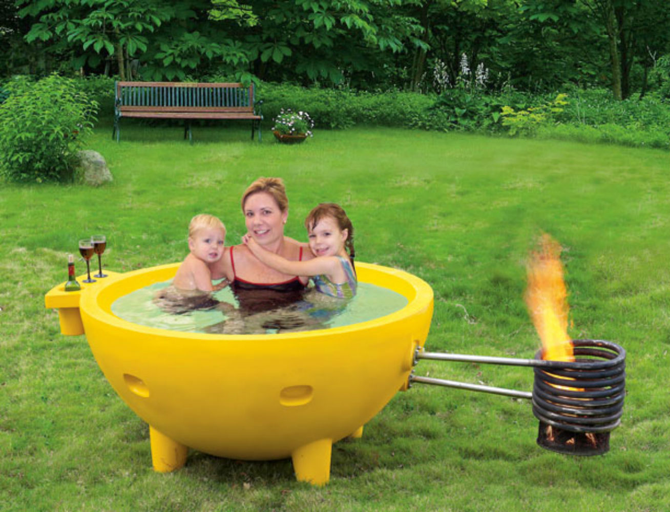 ALFI Red Wine FireHotTub The Round Fire Burning Portable Outdoor Hot Bath Tub