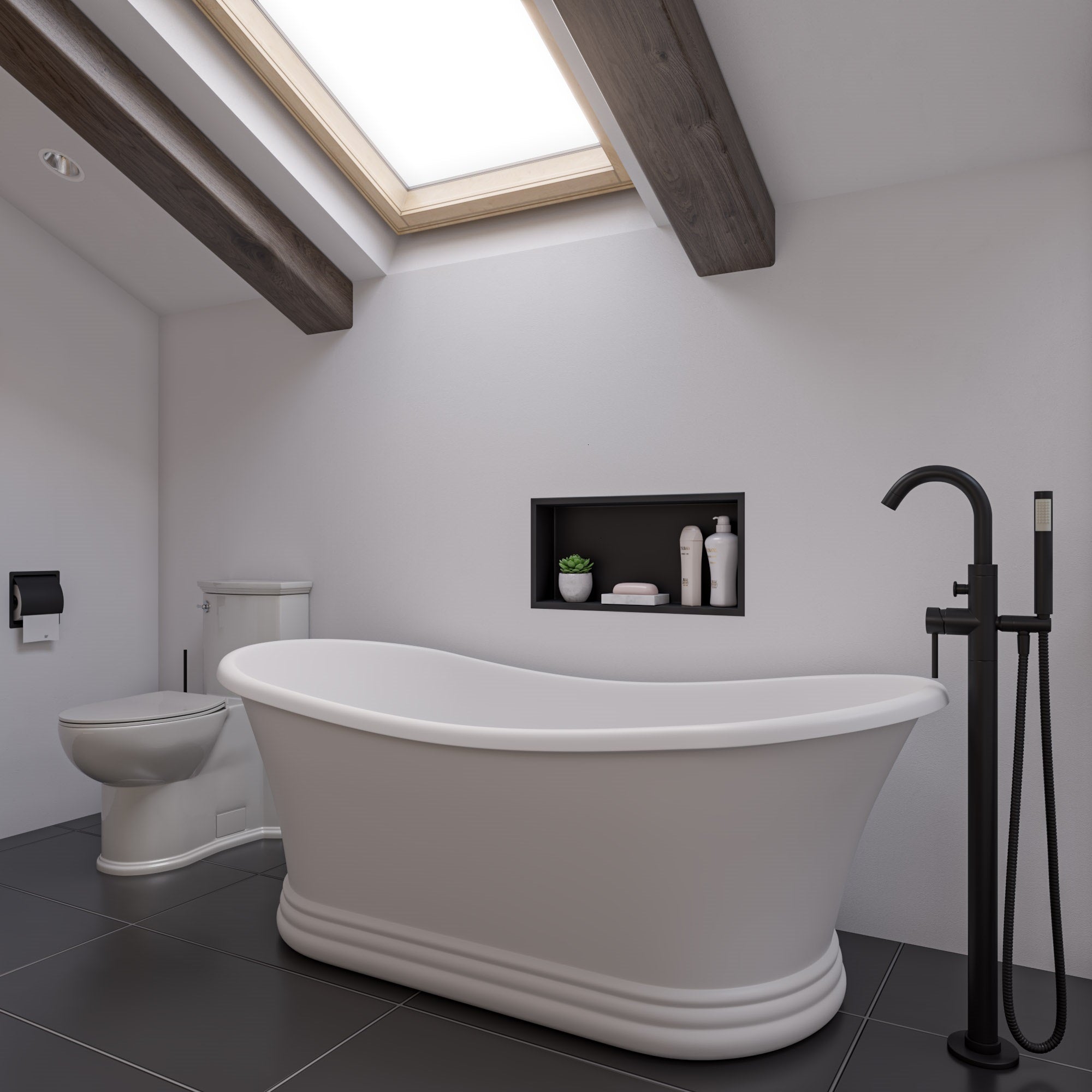 ALFI AB2534-BM Black Matte Single Lever Floor Mounted Tub Filler Mixer w Hand Held Shower Head
