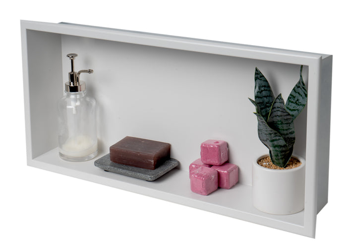 ALFI ABNC2412-W 24 x 12 White Matte Stainless Steel Horizontal Single Shelf Bath Shower Niche