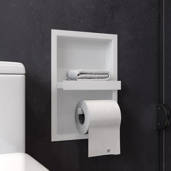 ALFI ABTPNC88-W White Matte Stainless Steel Recessed Toilet Paper Holder Niche
