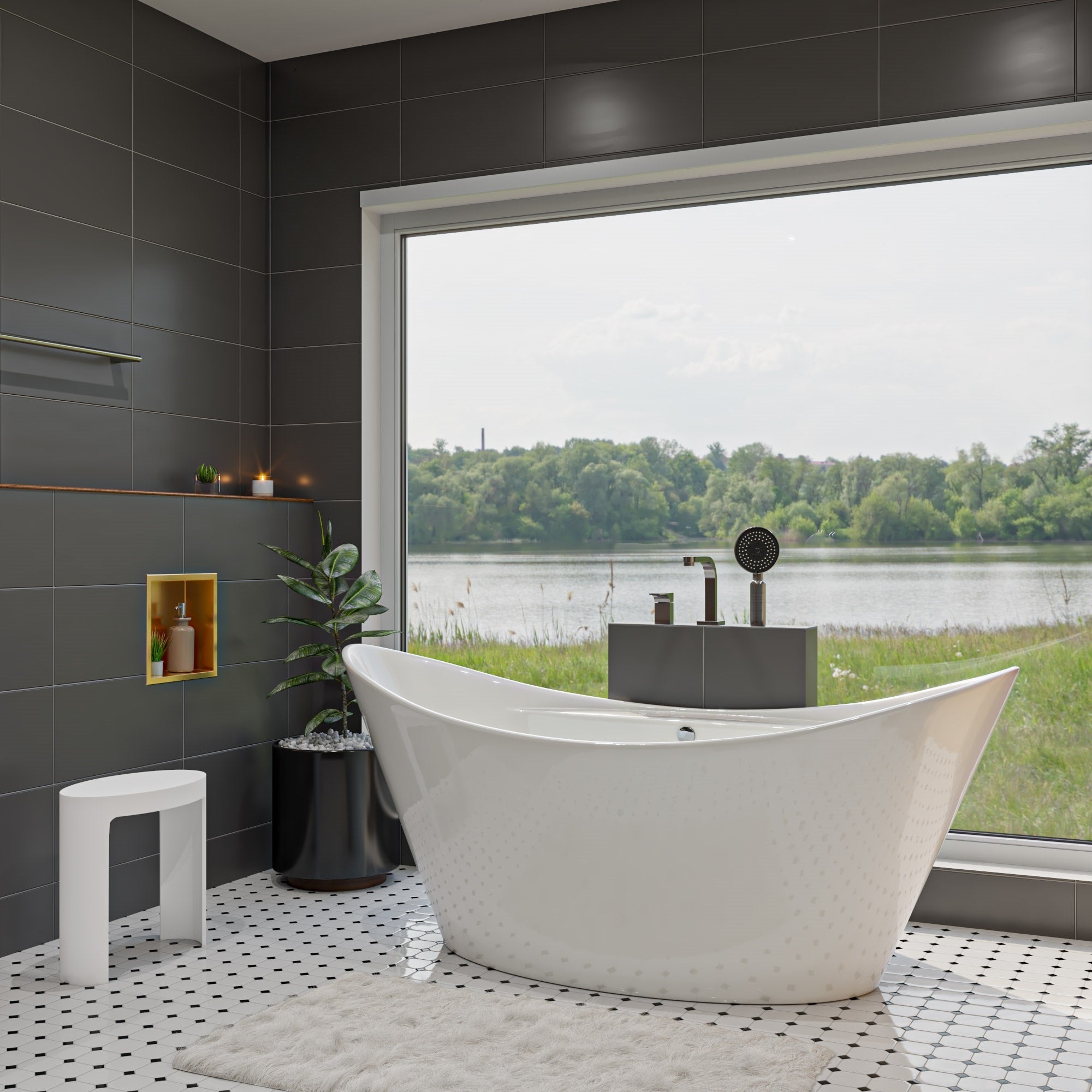 ALFI AB2703-BN Brushed Nickel Deck Mounted Tub Filler and Round Hand Held Shower Head