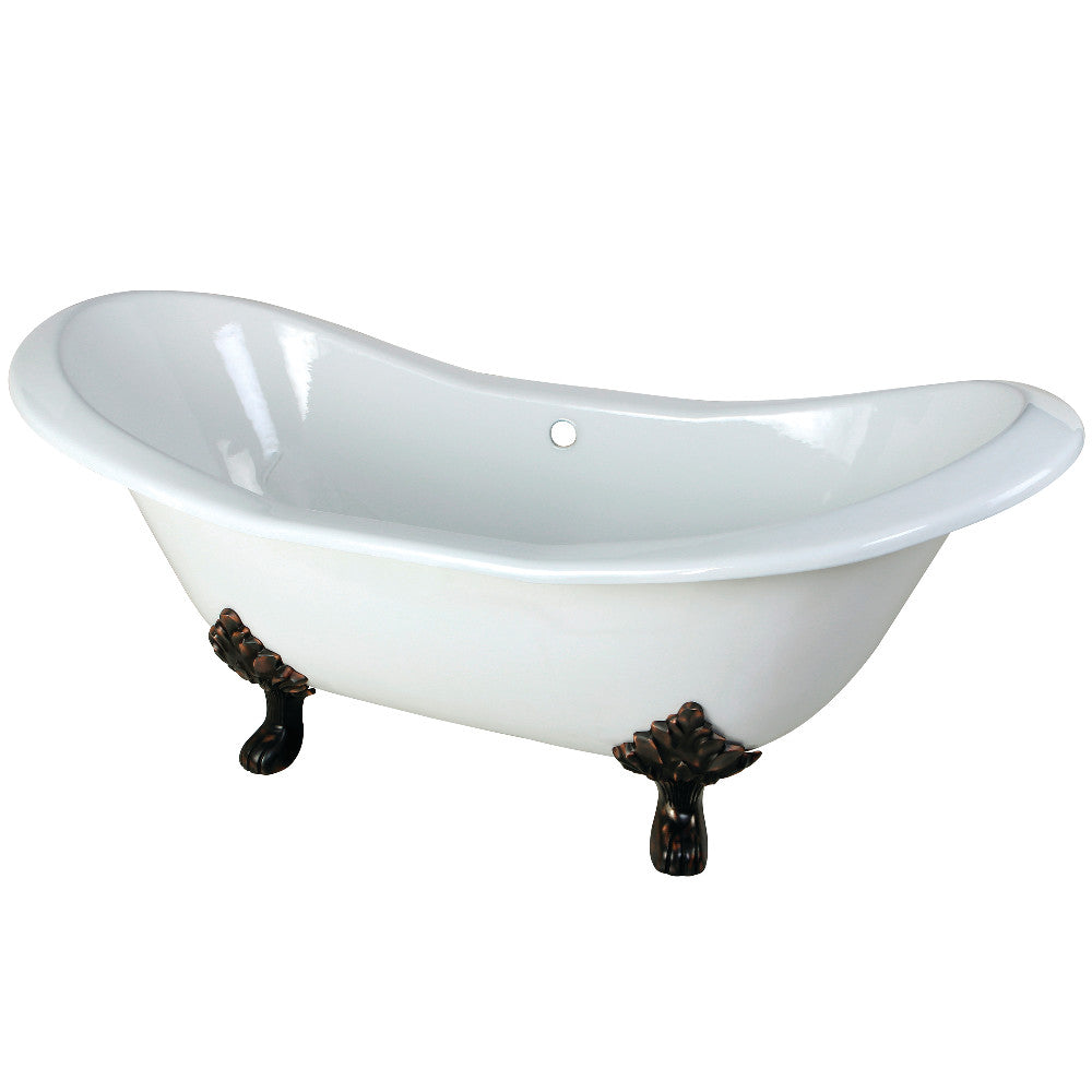 Aqua Eden VCTND7231NC5 72" Cast Iron Oval Double Slipper Clawfoot Tub (No Faucet Drillings), White/Oil Rubbed Bronze