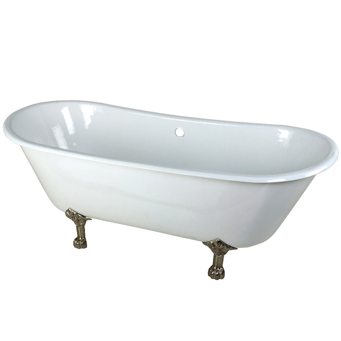 Aqua Eden VCTND6728NH8 67" Cast Iron Oval Double Slipper Clawfoot Tub (No Faucet Drillings), White/Brushed Nickel