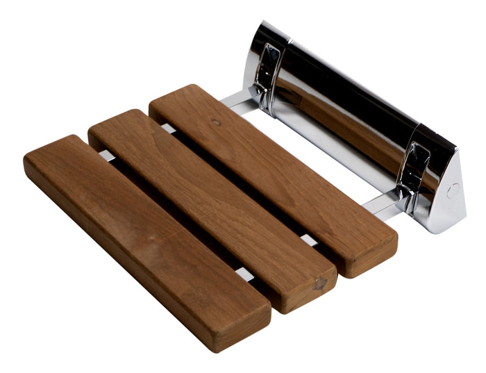 ALFI ABS14-PC Polished Chrome 14" Folding Teak Wood Shower Seat Bench