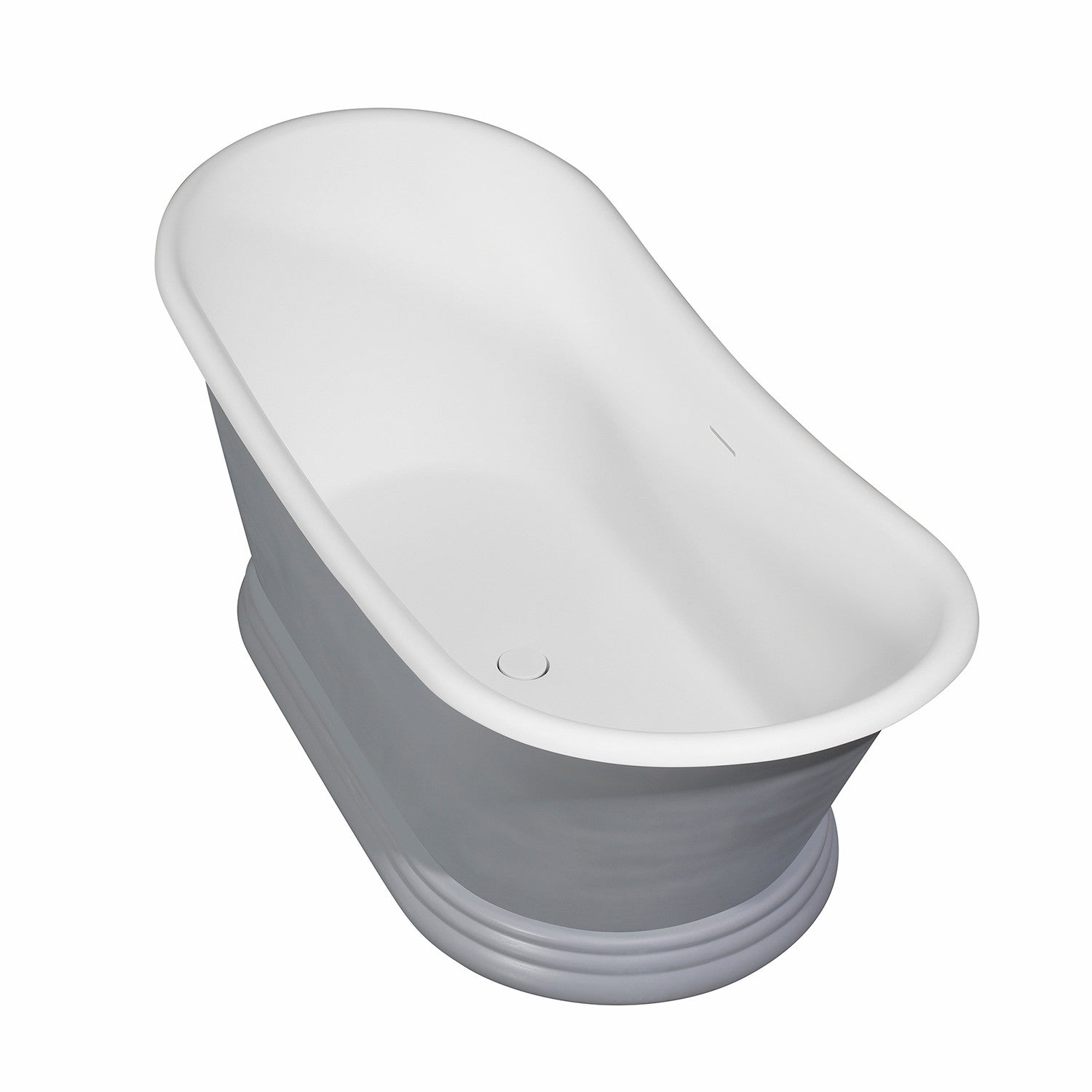 Aqua Eden VRTDS673026WG 67" Solid Surface Oval Double Slipper Pedestal Tub with Drain (No Faucet Drillings), Glossy White/Matte Gray