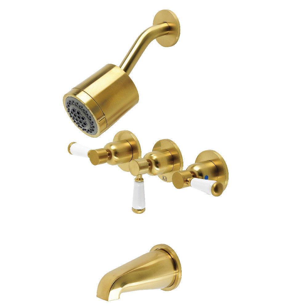 Kingston Brass KBX8137DPL Paris Triple-Handle Tub and Shower Faucet, Brushed Brass