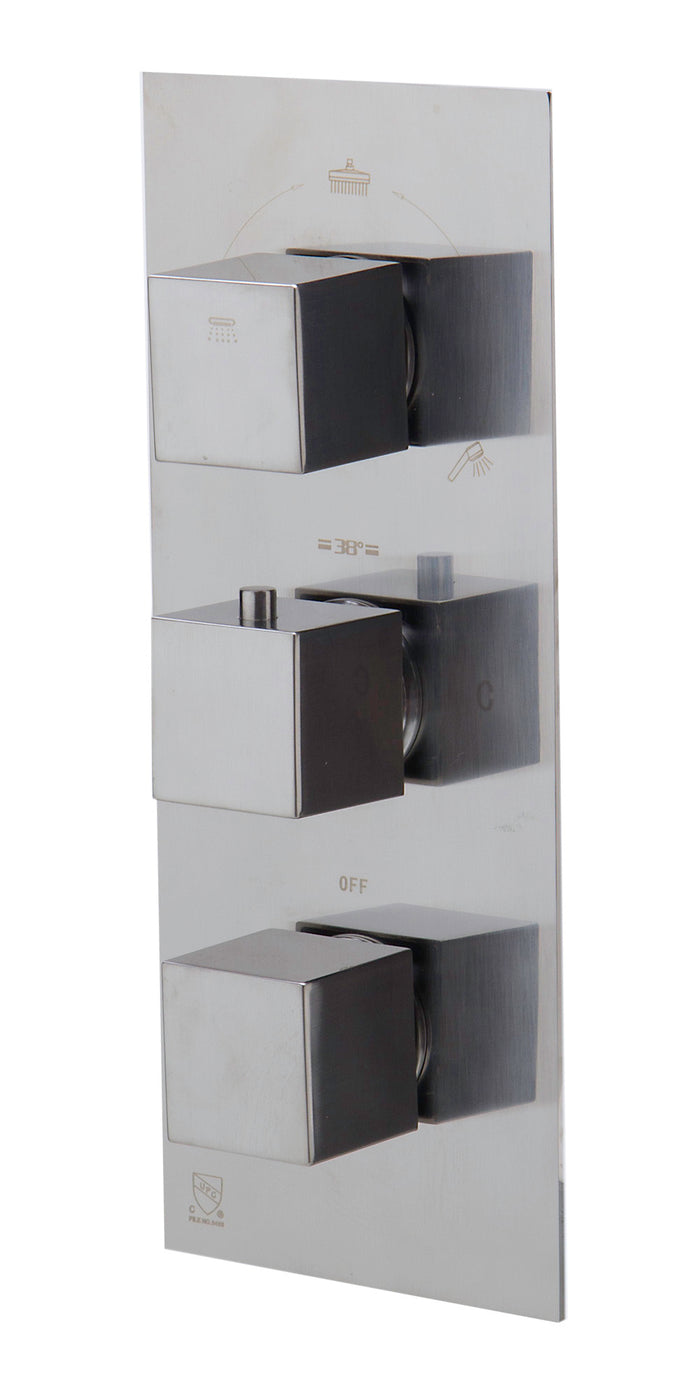 ALFI AB2801-BN Brushed Nickel Concealed 3-Way Thermostatic Valve Shower Mixer Square Knobs