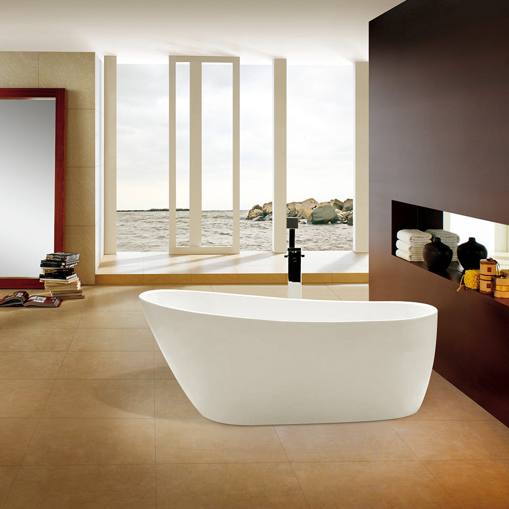 Kingston Brass VTRS592928 59" Acrylic Oval Single Slipper Freestanding Tub with Drain, Glossy White