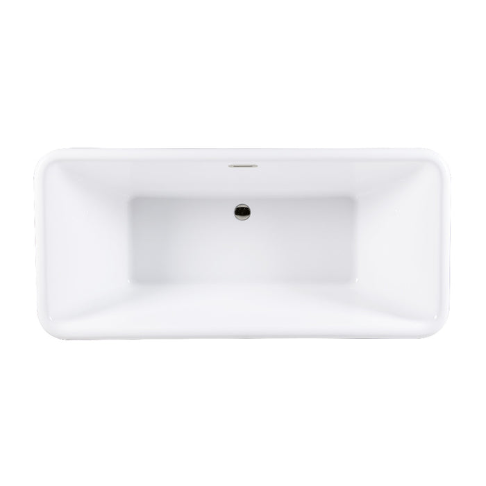 Kingston Brass VTSQ713224C426 71" Acrylic Oval Rectangular Double Ended Pedestal Tub with Drain (No Faucet Drillings), Glossy White/Polished Nickel