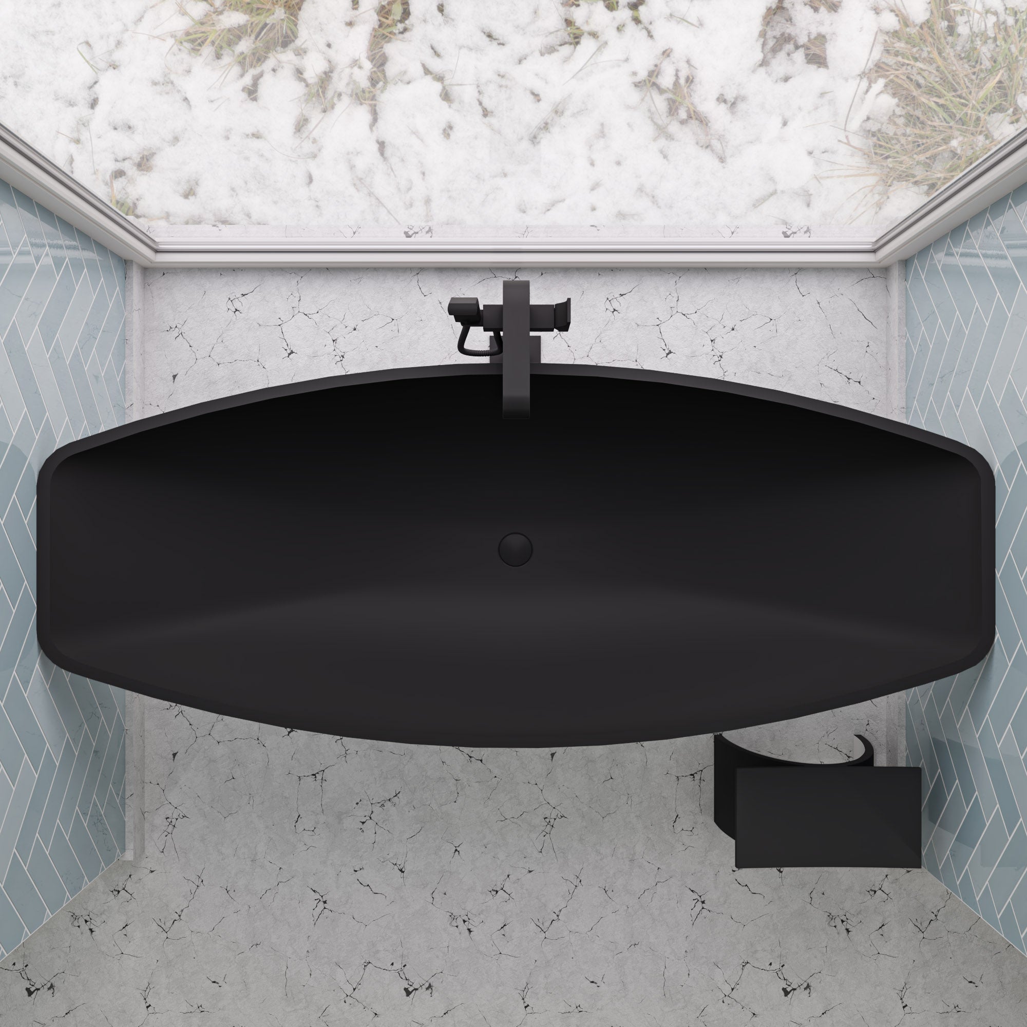 ALFI HammockTub1-BM Black Matte 79" Acrylic Suspended Wall Mounted Hammock Bathtub
