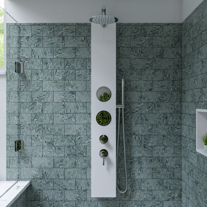 ALFI ABSP50W White Glass Shower Panel with 2 Body Sprays and Rain Shower Head