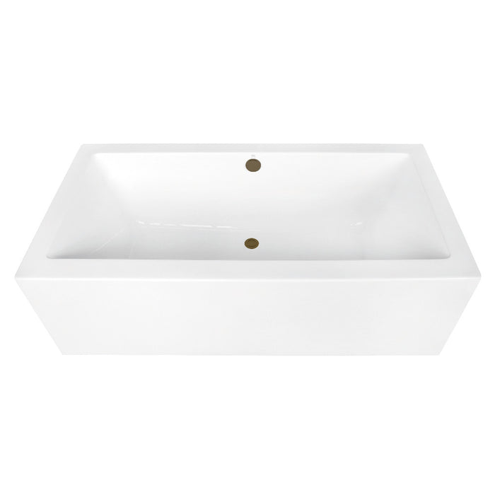 Kingston Brass VTDE673321M3 67" Acrylic Rectangular Double Ended Freestanding Tub with Overflow/Drain Assembly, Glossy White/Antique Brass