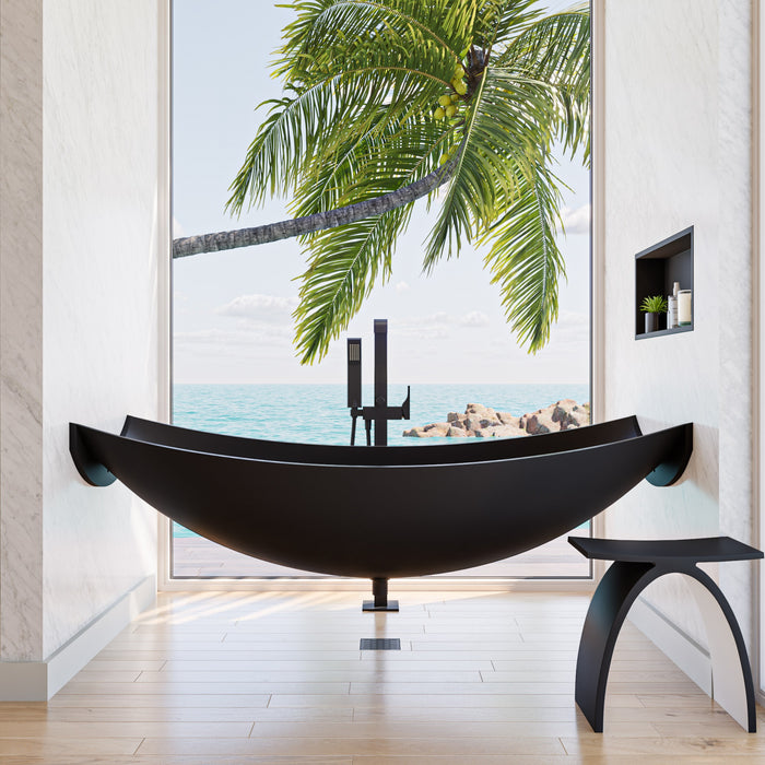 ALFI HammockTub2-BM Black Matte 71" Solid Surface Resin Suspended Wall Mounted Hammock Bathtub