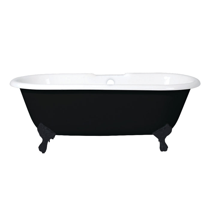 Aqua Eden VBT7D663013NB0 66" Cast Iron Oval Double Ended Clawfoot Tub (7" Faucet Drillings), Black/White/Matte Black