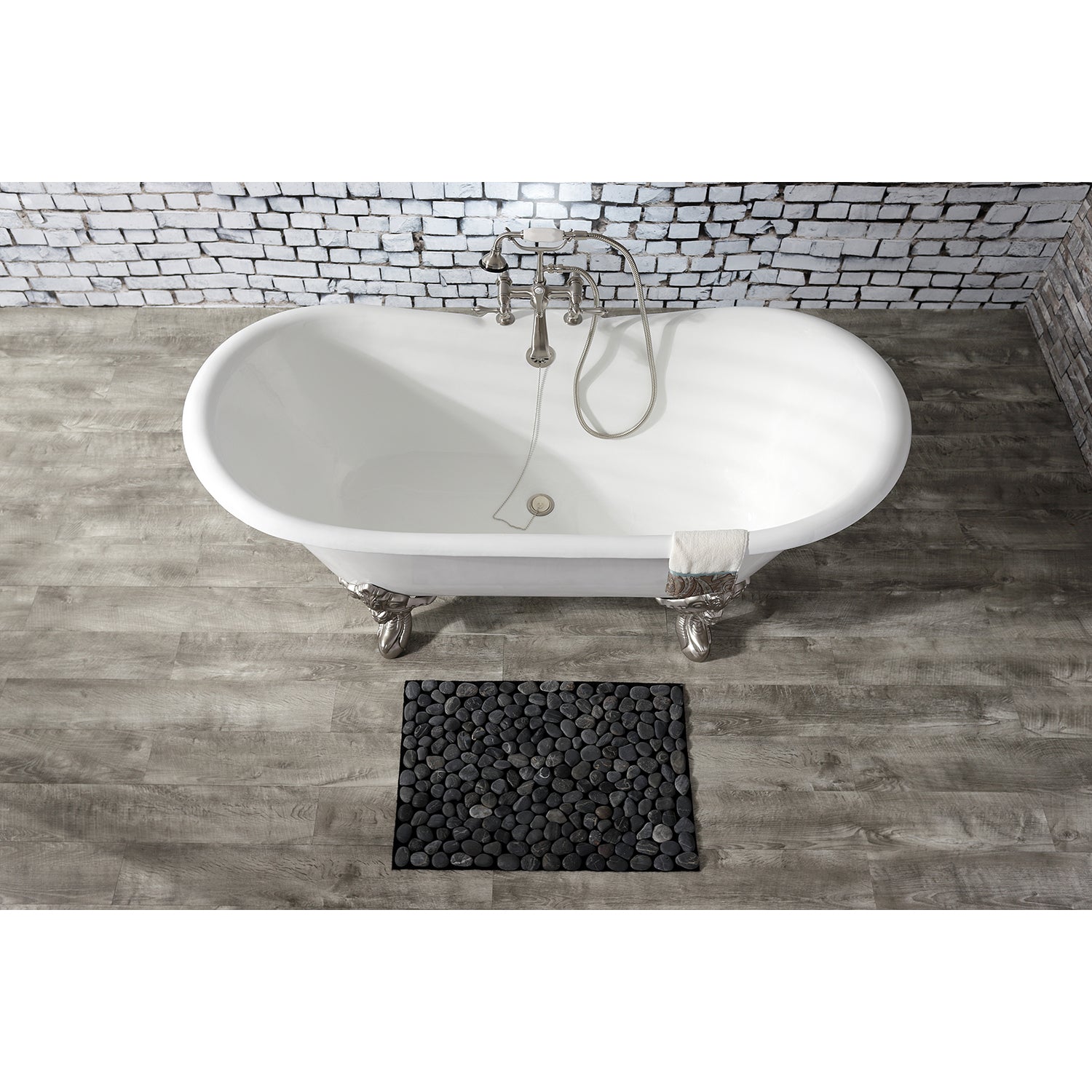 Aqua Eden VCT7DS6731NL8 67" Cast Iron Oval Double Slipper Clawfoot Tub (7" Faucet Drillings), White/Brushed Nickel