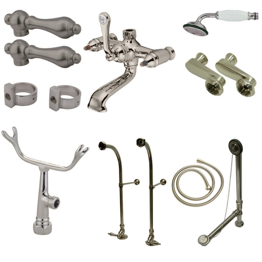Kingston Brass CCK5108AL Vintage Freestanding Clawfoot Tub Faucet Package with Supply Line, Hand Shower and Tub Drain, Brushed Nickel