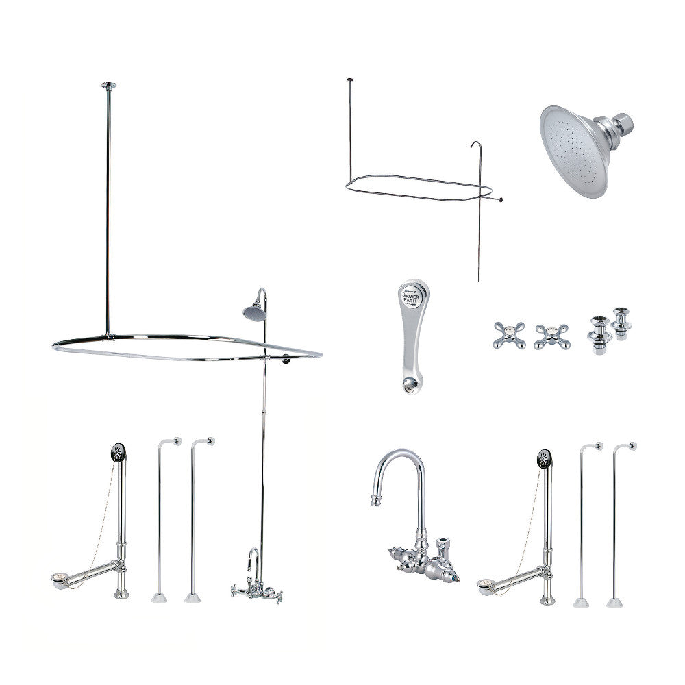 Kingston Brass CCK4141AX Vintage Tub Wall Mount Clawfoot Tub Faucet Package with Shower Enclosure, Polished Chrome