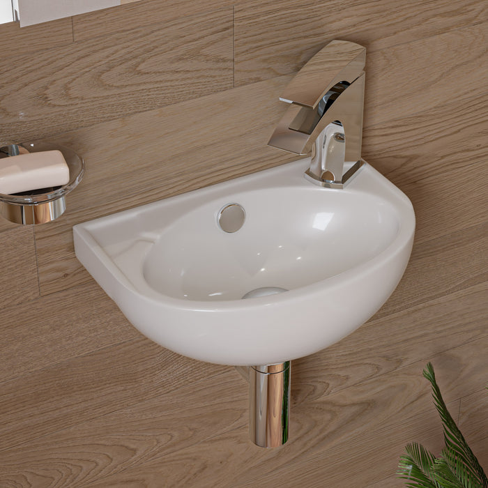 ALFI ABC118 White 14" Small Wall Mounted Ceramic Sink with Faucet Hole