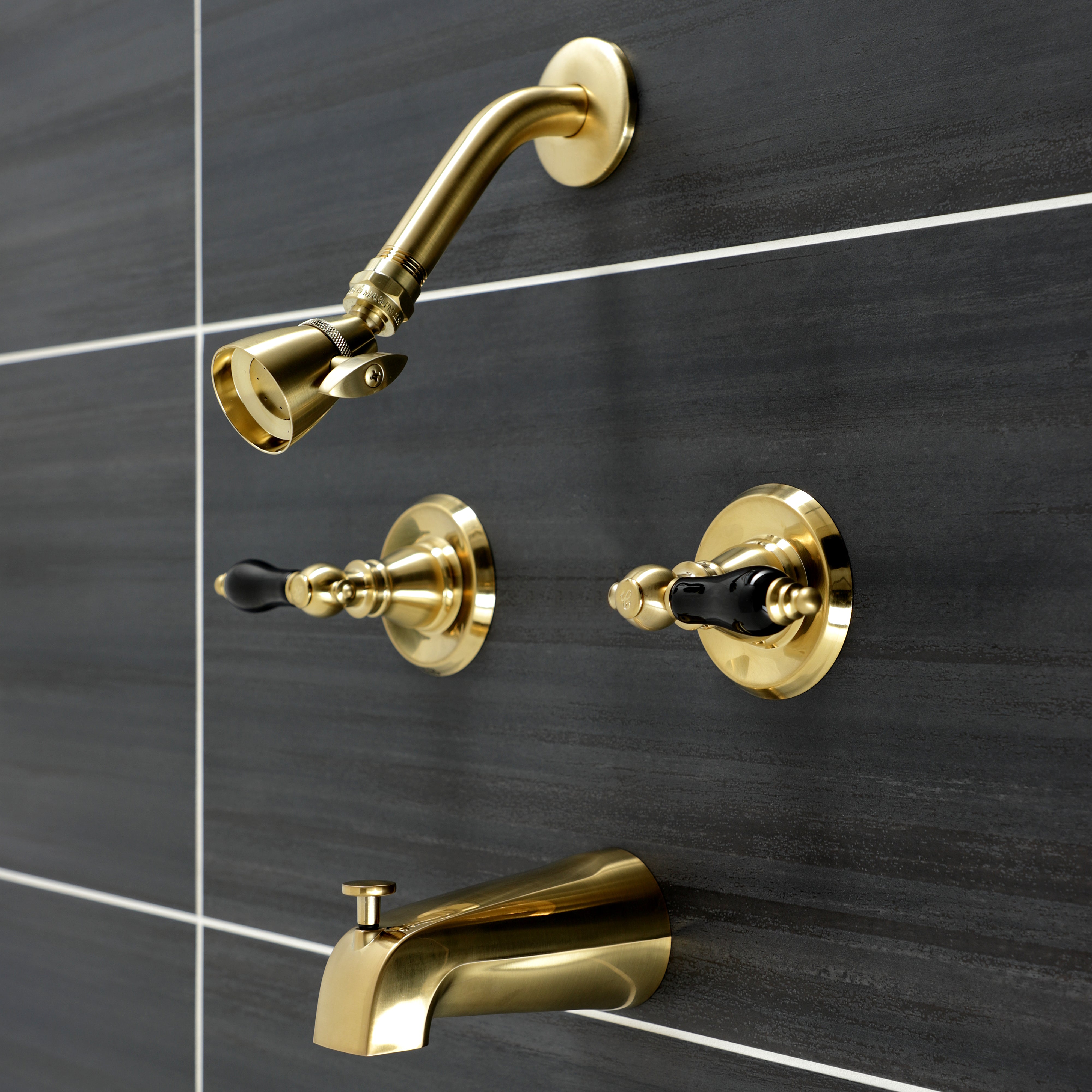 Kingston Brass KB247AKL Duchess Double-Handle Tub and Shower Faucet, Brushed Brass
