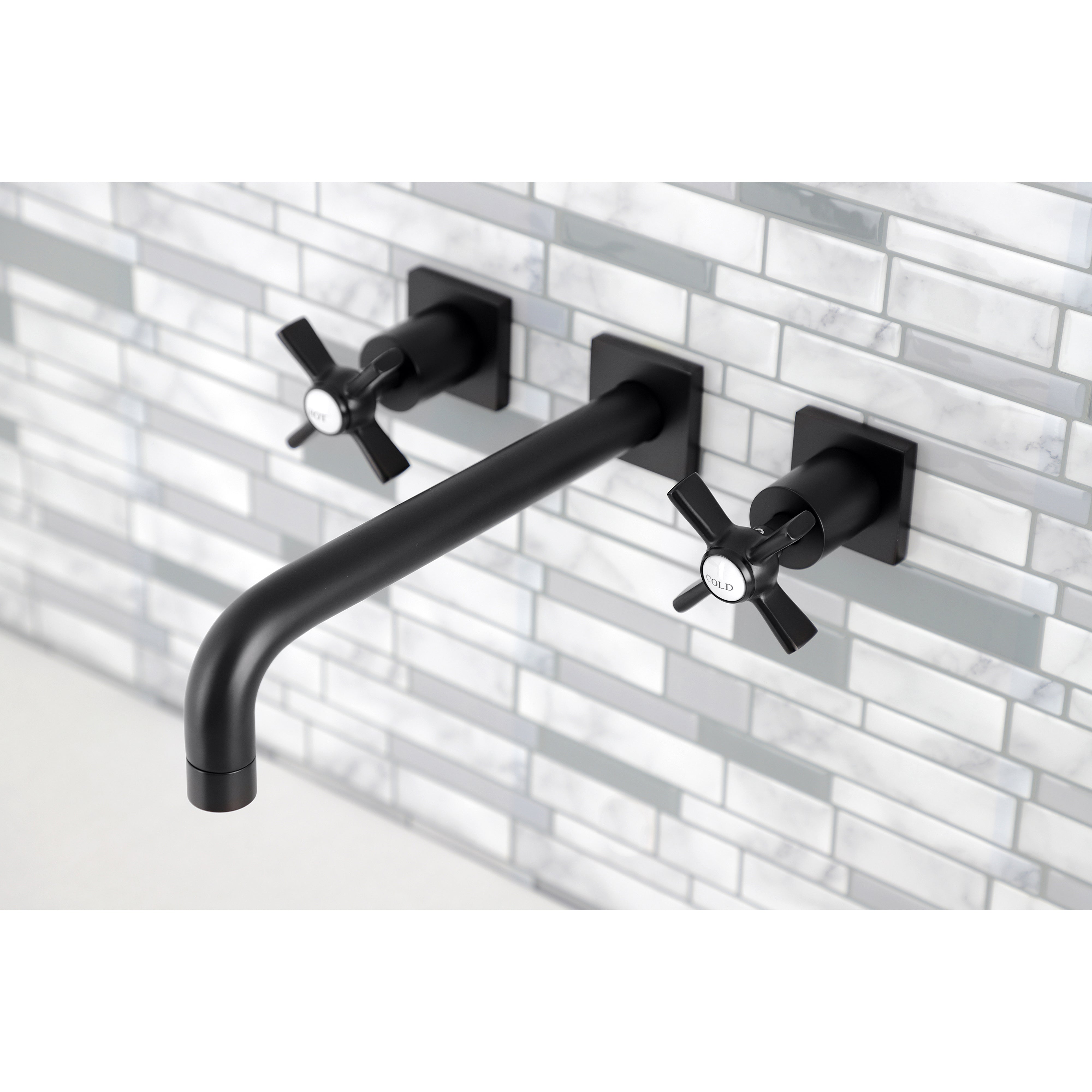 Kingston Brass KS6020ZX Millennium Two-Handle Wall Mount Roman Tub Faucet, Matte Black