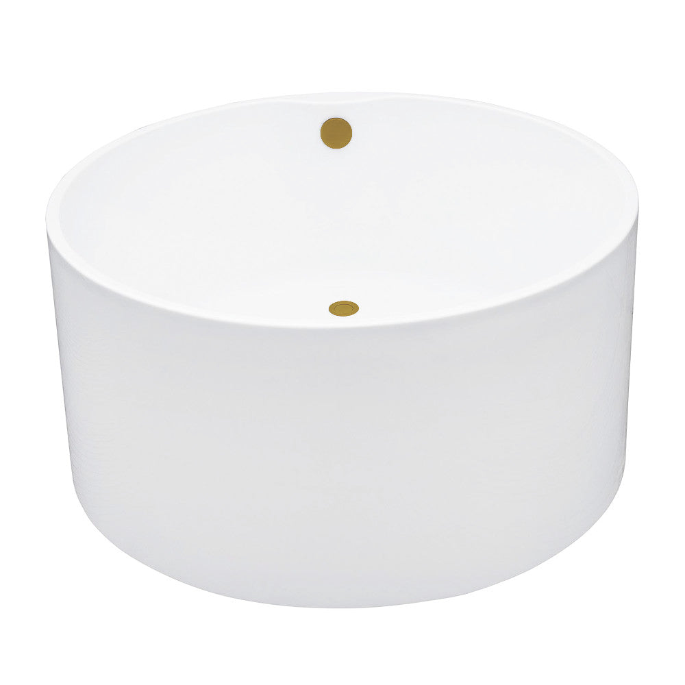 Kingston Brass VTRO454523M7 45" Acrylic Round Double Ended Freestanding Tub with Overflow/Drain Assembly, Glossy White/Brushed Brass