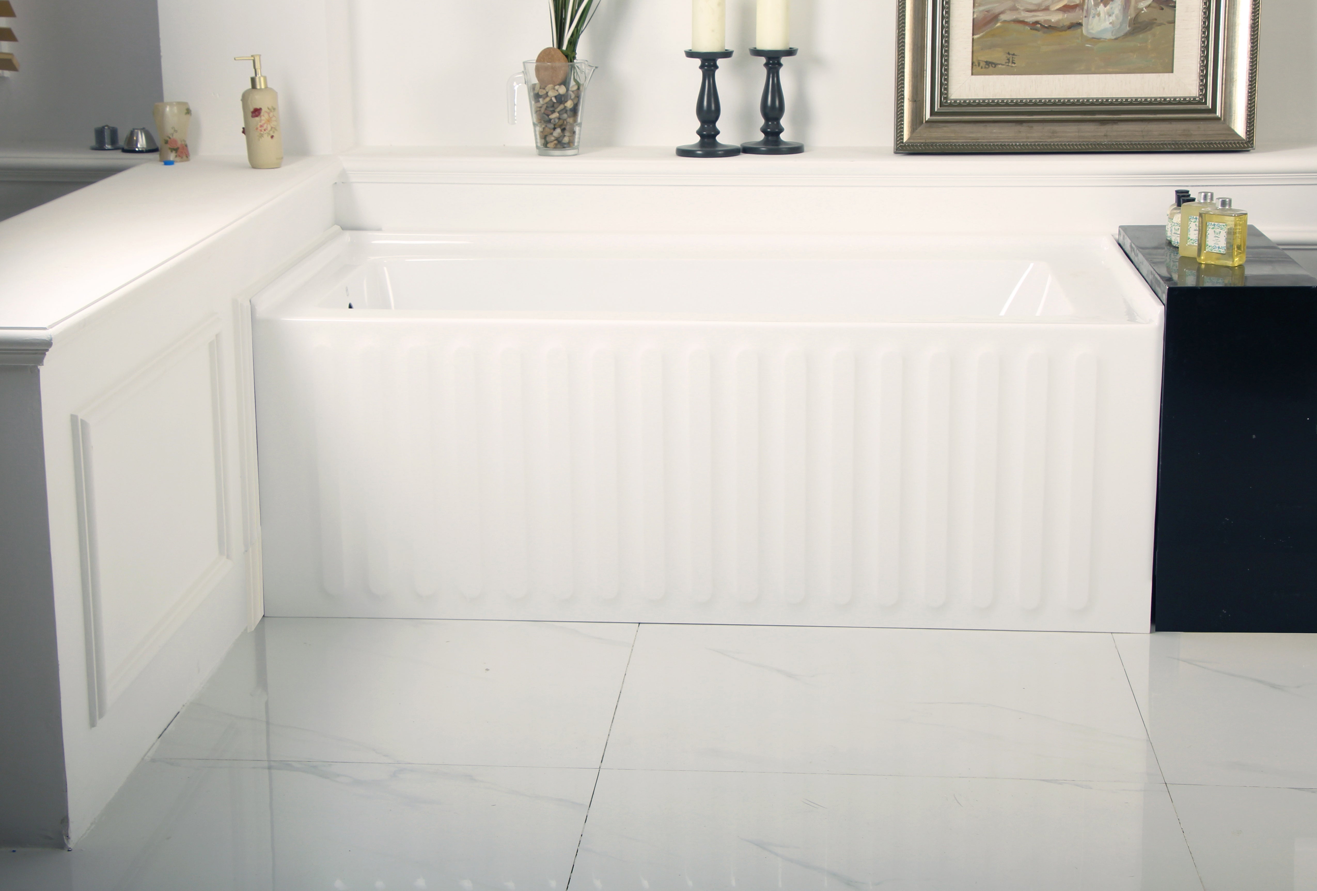 Aqua Eden VTDE603121L 60" Acrylic Rectangular 3-Wall Alcove Tub, Left Drain Hole, Glossy White