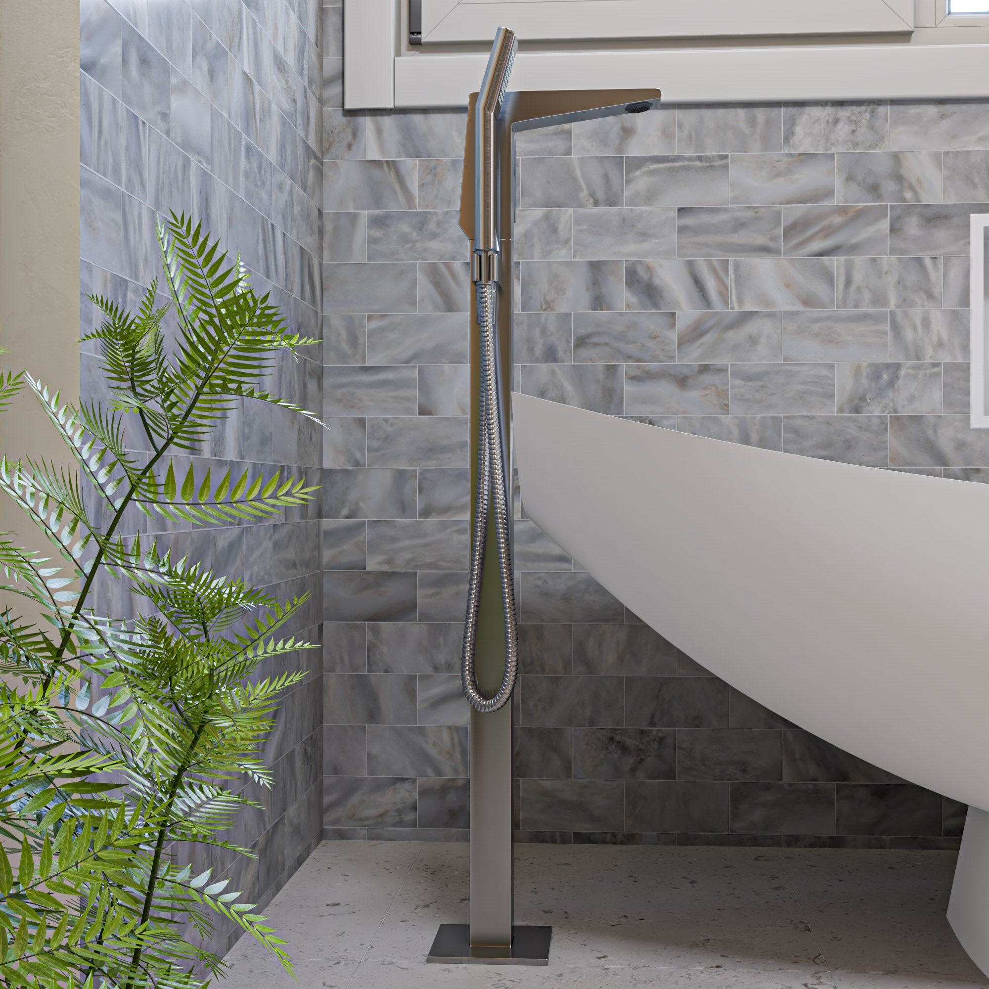 ALFI AB2475-BN Brushed Nickel Single Hole Floor Mounted Tub Filler