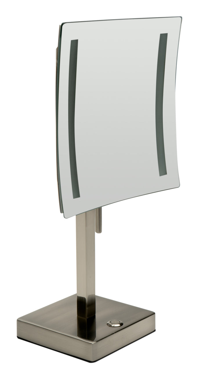 ALFI ABM8FLED-BN Brushed Nickel Tabletop Square 8" 5x Magnifying Cosmetic Mirror with Light