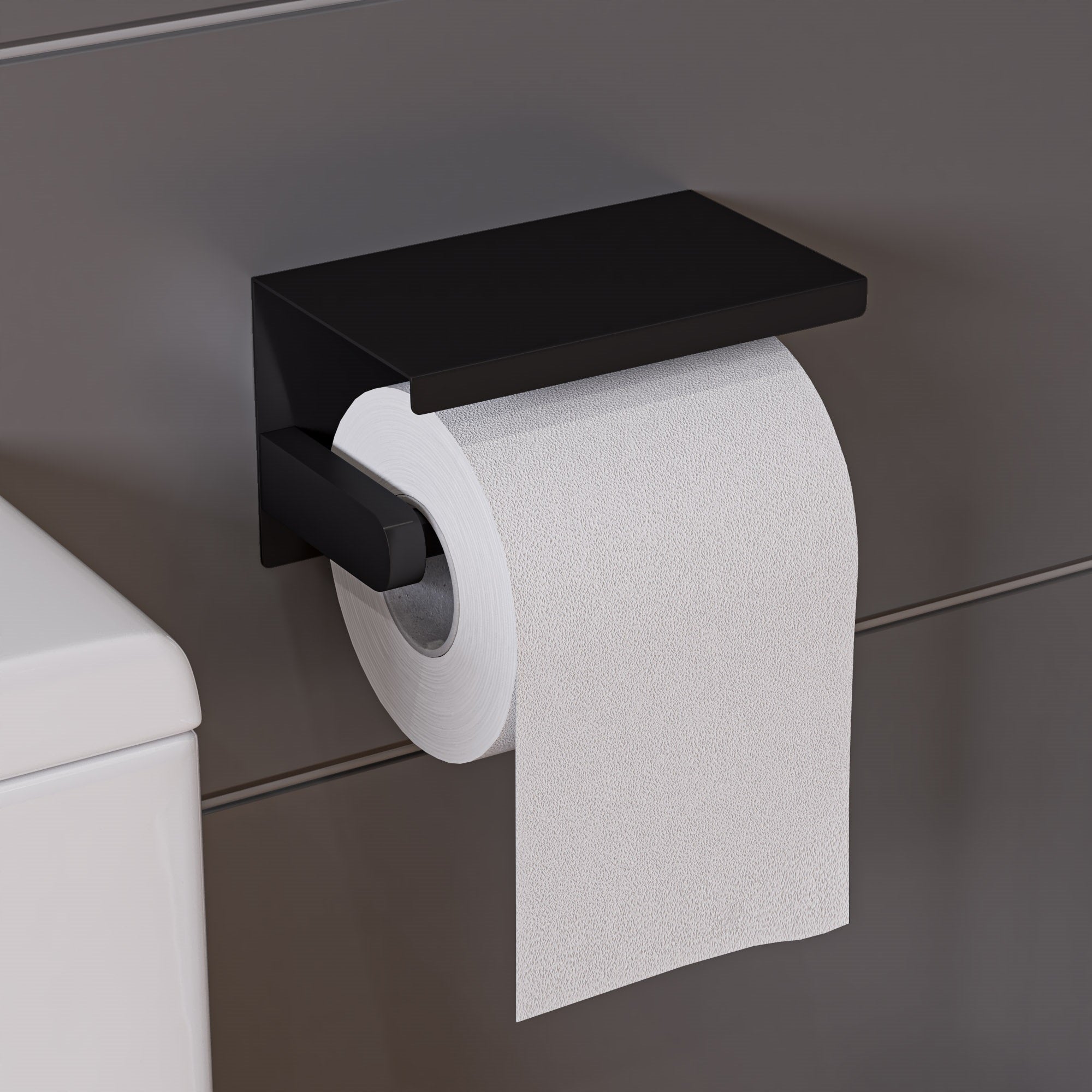 ALFI ABTPP66-BB Brushed Black PVD Stainless Steel Toilet Paper Holder with Shelf
