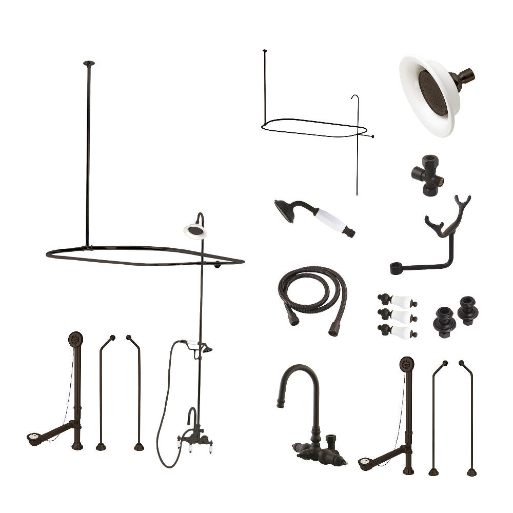Kingston Brass CCK2185PL Vintage Tub Wall Mount High-Arc Gooseneck Clawfoot Tub Faucet Package with Supply Enclosure and Hand Shower, Oil Rubbed Bronze