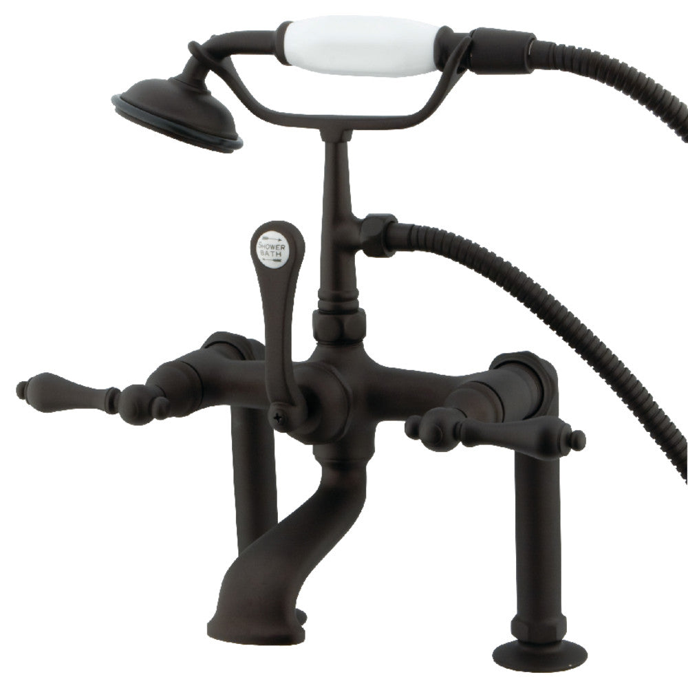 Kingston Brass CC103T5 Vintage 7" Center Deck-Mount Clawfoot Tub Faucet with Hand Shower, Oil Rubbed Bronze