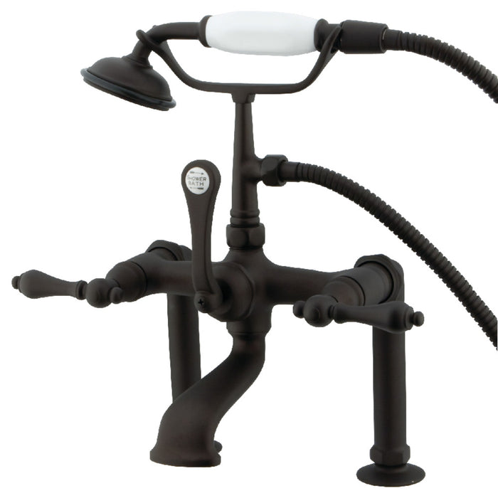 Kingston Brass CC103T5 Vintage 7" Center Deck-Mount Clawfoot Tub Faucet with Hand Shower, Oil Rubbed Bronze