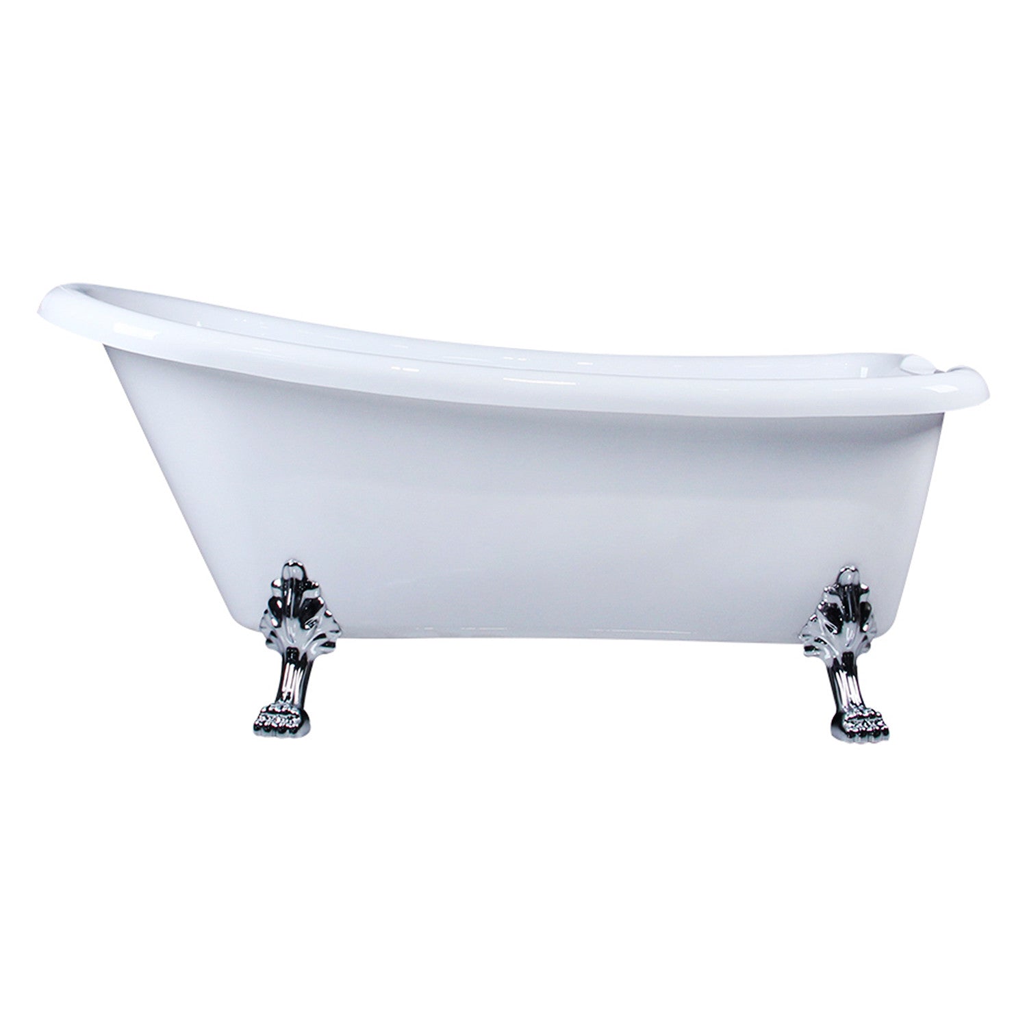 Aqua Eden VT7DE672826WAC1 67" Acrylic Classic Flat-Rim Single Slipper Clawfoot Tub (7" Faucet Drillings), Glossy White/Polished Chrome
