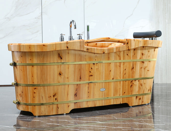 ALFI AB1136 61" Free Standing Cedar Wooden Bathtub with Chrome Tub Filler